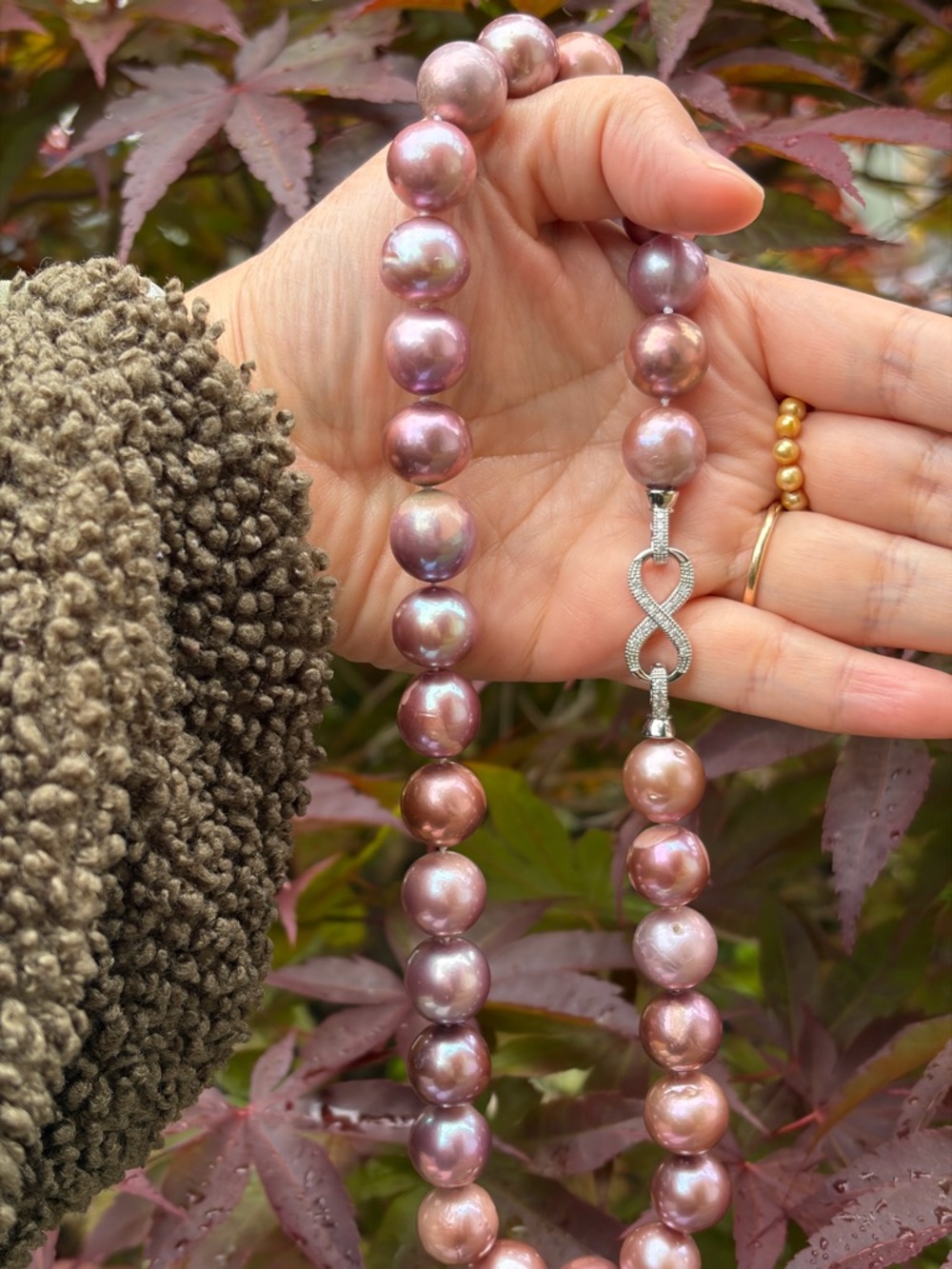 S925 Purple Edison Pearl Necklace with Infinity Clasp